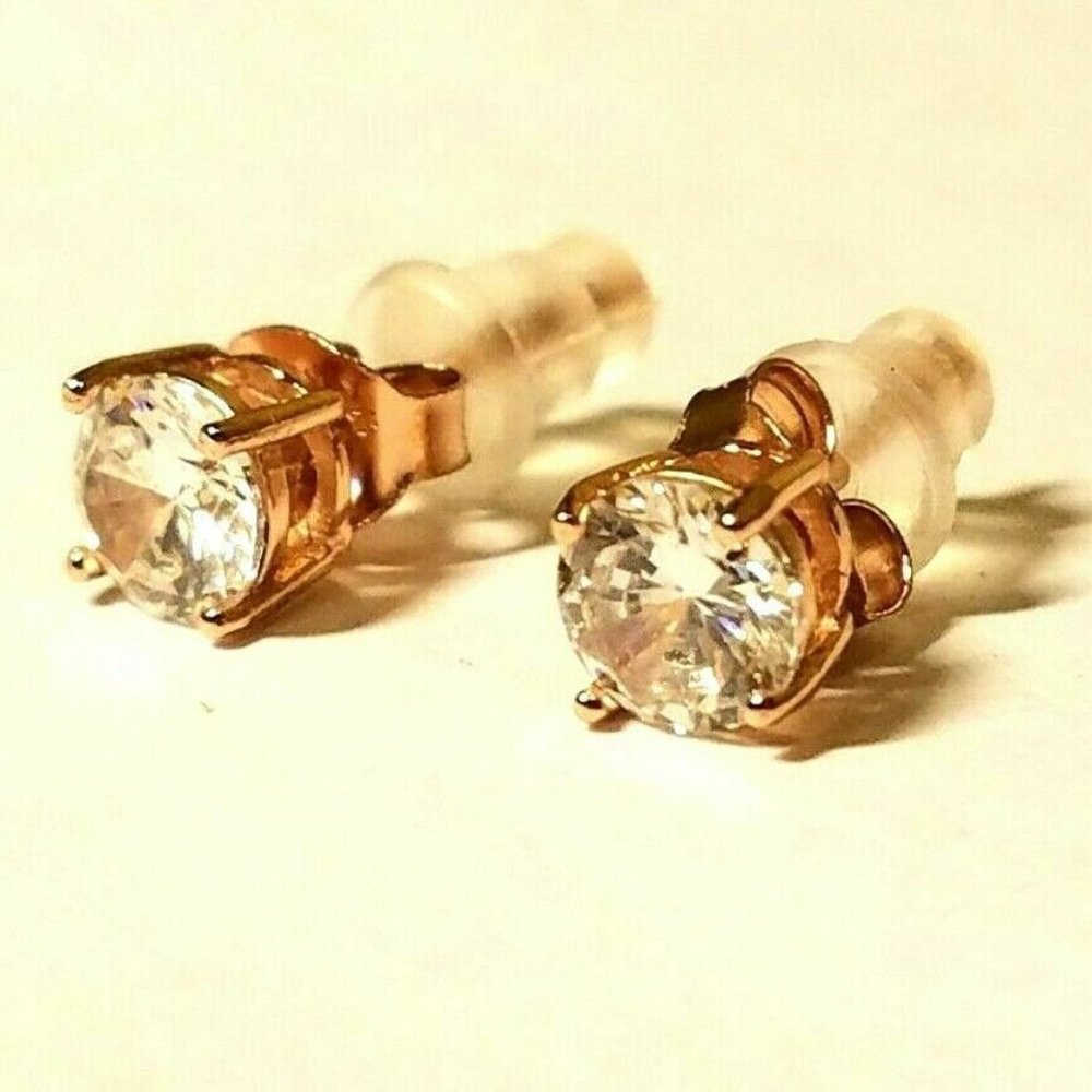 18K ROSE GOLD Cubic Zirconia Stud Earrings - 3/8 Carat